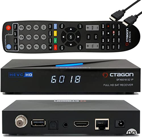 OCTAGON SFX6018 S2+IP H.265 HEVC 1x DVB-S2 HD E2 Ricevitore Linux, ricevitore satellitare, funzione di registrazione, lettore di schede, YouTube, radio, + cavo EasyMouse HDMI
