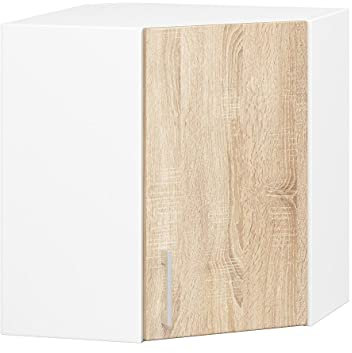 3E 3xE living.com Mobili da cucina Cansaro, pensile ad angolo con due ante in Sonoma e bianco (larghezza x altezza): 60 cm, altezza: 58 cm, profondità: 30 cm), più pezzi a scelta