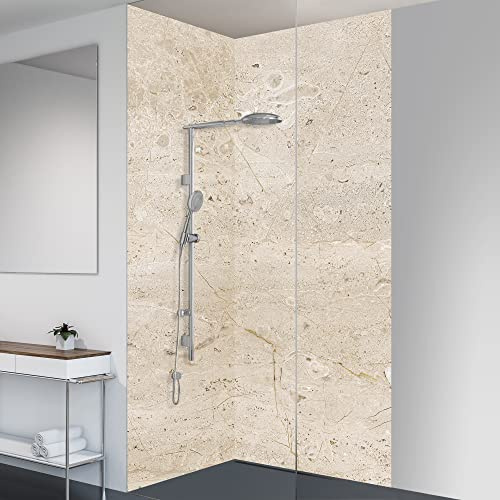 yourplate Duschrückwände individuelle Größe (Steinmarmor Cream) | 3mm Aluminium Verbundplatte, exklusives Design, einfache Montage, geringes Gewicht, fugenlos, wasserdicht, pflegeleicht