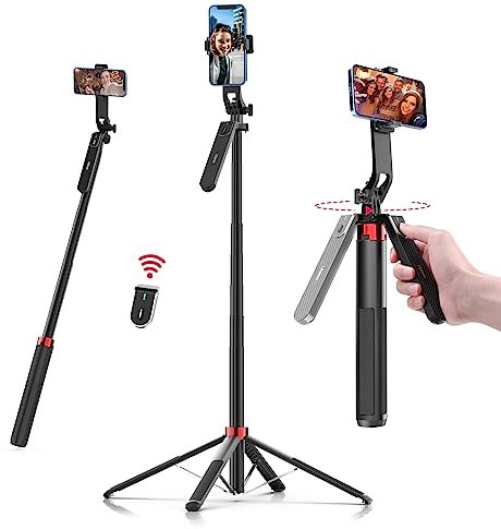 180CM Treppiede per cellulare, Ulanzi Selfie Stick Quad Tripod con telecomando Bluetooth, rotazione di 360° in alluminio estensibile treppiede Smartphone, compatibile, iPhone, Xiaomi, Huawei