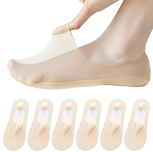 AYPOW 6 Pairs Women No Show Socks, Ladies Ultra Invisible Ultra Light Breathable Low Cut Liner & Cut Arbitrarily Socks, Non Slip Ankle Socks Boat Socks Casual Socks for Loafers Sneakers Flats Shoes