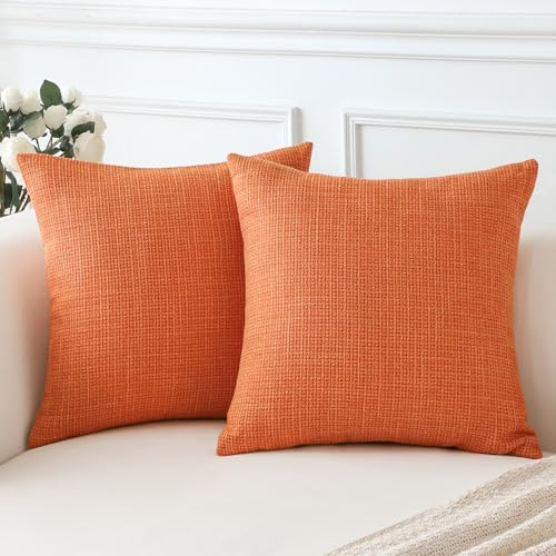 Artscope 2er Set Kissenbezug Einfarbig Wurfkissenbezug Leinen Kissenbezüge Moderne Dekokissen Kissenhülle Set Kissen Fall für Sofa Schlafzimmer Zuhause Dekor 50x50 cm Orange