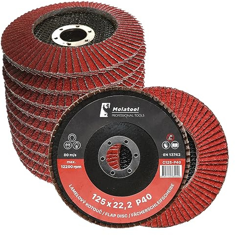 Molatool Profi Fächerscheibe Keramik 125 x 22,2 Körnung 40 für Metall Stahl - Lamellenscheiben 10 Stück Schleifmopteller/Fächerschleifscheiben/Schleifscheiben Winkelschleifer
