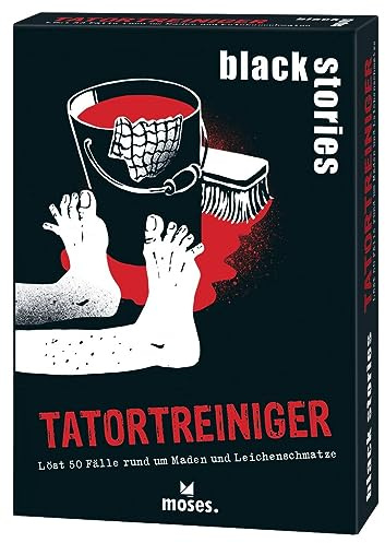 Moses. Black Stories Tatortreiniger - 50 Rätsel rund um Maden & Leichenschmatze, Krimi Kartenspiel mit Spielvariante und Punktechips, Rätselspiel mit Fällen von Thomas Kundt