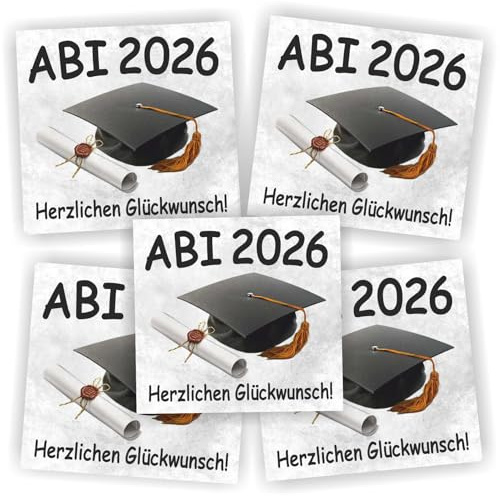 Play-Too 5 Aufkleber Flaschenetikett Abi Abitur Reifeprüfung Hut 2026 | Herzlichen Glückwunsch, Etiketten