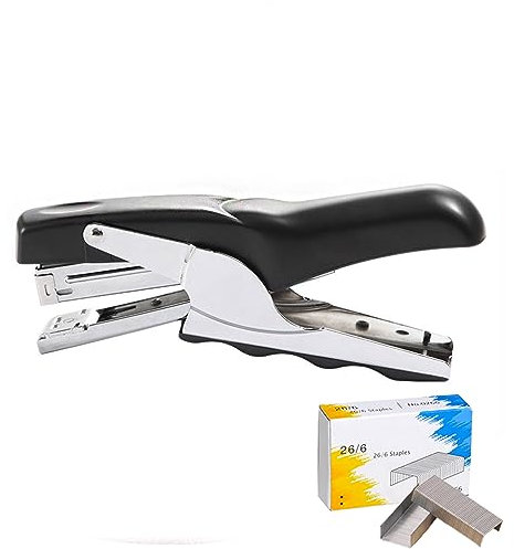 Stapler and Staples Set - 25 Sheets Effortless Hand Held Plier Stapler with 1000 Staple Pins, Warehouse Office Desktop Home School Supplies (Black)