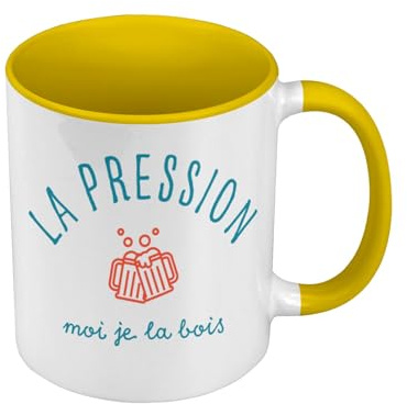 Fabulous Mug de Couleur Qualité Premium Jaune - La Pression Je la Bois Apéro Bar Bière Pinte - Tasse avec anse et intérieur de couleur