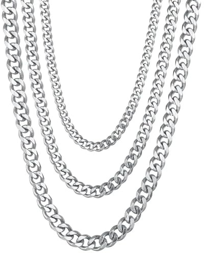 AB Viking Crafts Hochwertige Edelstahl Panzerkette Cuban Chain Farbe silber, Stärke 7 mm, Länge 70 cm in Geschenkbox | Lifestyle HipHop Punk Rock (70, 7 mm)