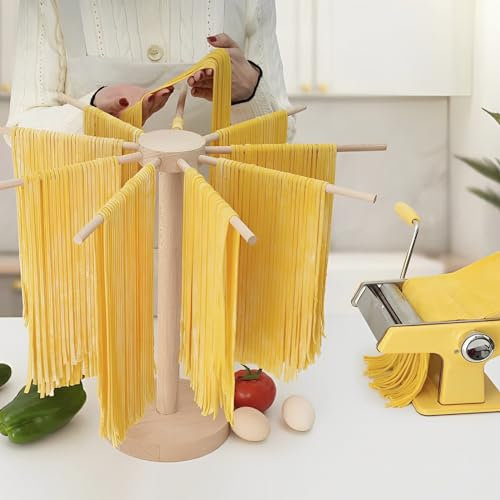 Pasta Drying Rack with 9 Bar Handles Wooden Noodle Drying Rack Detachable Pasta Stand Dryer Easy Installation Pasta Hanging Rack Portable Spaghetti Noodle Dring Rack Reusable for Home Noodle Pasta Gen