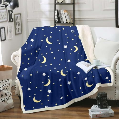 Kuscheldecke 150x200 Mond, 3D Stern Wolldecke Warme Fleecedecke Flauschige Decke, für Tagesdecke Blanket Sofadecke, für Bett Sofa Y3522