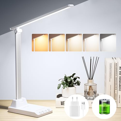 Lámpara Escritorio, Flexo Led Escritorio con 2500mAh Batería, 5 Modos,10 Niveles de Brillo Lámpara Escritorio LED, Temporizador de 30/60min Lampara Escritorio Led, Función de Memoria Flexo Escritorio