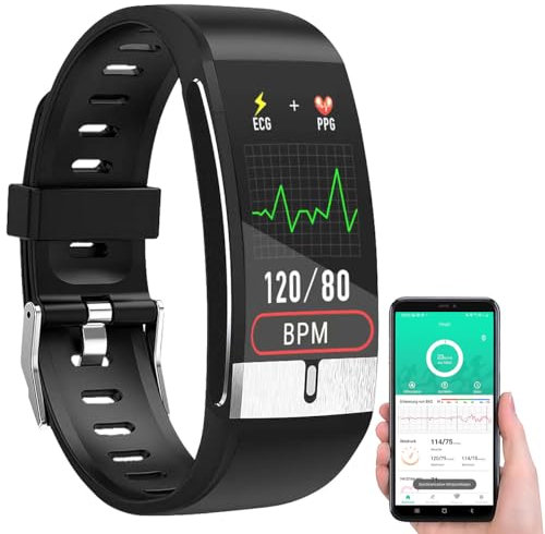 Newgen Medicals Fitness Tracker mit EKG: Fitness-Armband mit EKG-, Herzfrequenz-Anzeige, Versandrückläufer (Smartwatch mit Blutdruckmessgerät, Smartwatch Blutdruck Herzfrequenz, Entfernungsmesser)