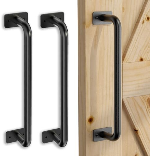 skysen 30CM Sliding Door Handle 2PC Barn Door Handle Black Handles with Simple Style and Round Corner Shape, Handle for Barn Door, Sliding Door, Garden Gate, Cabinet, Bathroom Sliding Door Set