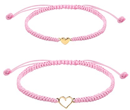 Mutter Tochter Armband Mutter Tochter Passend dazu Einstellbar Herz Armbänder 2er Set Rosa String Muttertag Geburtstag Geschenk für Mutter Tochter Freund Schwester