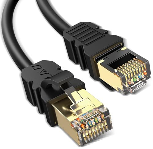 J&D Cat 8 Cable Ethernet, Alta Velocidad 40 Gbps 2000 Mhz 26AWG con Conector RJ45 DORADO, S/FTP Cable de Red Compatible con PC Gaming PS5 Xbox Módem Router, 6 m