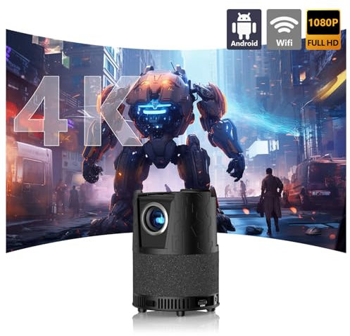 Portable Auto Focus Projector 4k Support, HDR10+ Native 1080P Full HD Projector with WiFi6 and Bluetooth, Built in Smart Android TV OS for Home Cinema, Outdoor Moives, Gaming