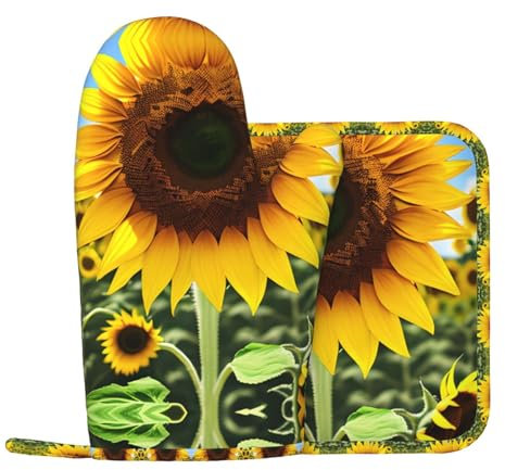 Guanti da forno in silicone giallo girasole e presina guanti da forno per grigliare cucinare e cuocere