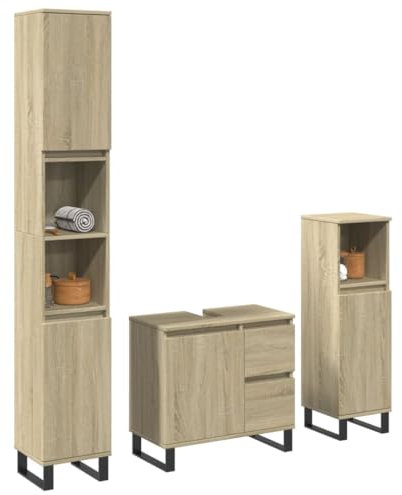 Brokky 3-TLG. Badmöbel-Set BadezimmermöBel Bathroom Furniture Badezimmer MöBel Set BadmöBel Sets Sonoma-Eiche Holzwerkstoff - 3307678
