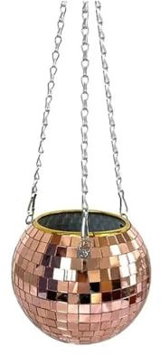 HUIJIQX 3 Colors Christmas Decor Disco Ball Planter Vase Wall Hanging Planter Pot Flower Pots Rope Hanging Flowerpot Balcony Home Decor(Rose gold,20cm)