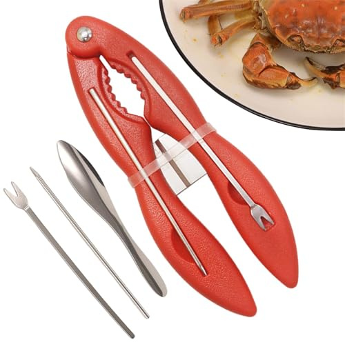 Lobster Crackers and Picks, Crackers and Crab Tools Set - Stainless Steel Crab Picking Tool Set 4 Pieces for Crab Tongs Ergonomic Seafood Tools