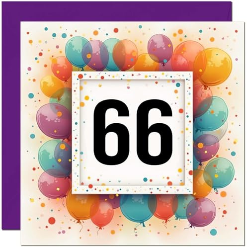 Geburtstagskarte zum 66. Geburtstag für Männer und Frauen – jedes Alter – Ballon-Geburtstagskarte für 66 Jahre alte Frau, Mutter, Tante, Damen, Oma, Freundin, Schwester, Oma, sechzig sechzig, sechzig