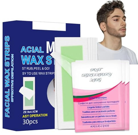 Ledeak Kaltwachsstreifen, Männer Wachsstreifen Haarentfernung, Enthaarungsstreifen, Körperwachs Haarentfernung Wachs, Gesicht Augenbrauen Hair Removal Waxing Strips, 30 Wachsstreifen + 3 Pflegetücher