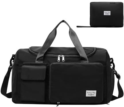 ROEOWENE Borsone Palestra Pieghevole 35L Borsone da Viaggio Borsa Sportivo Donna Uomo Borsa da Palestra Borsa Sportiva con Scomparto Scarpe Borsone Piscina Duffel Bag Gym Bag per Sport,Fitness-Nero