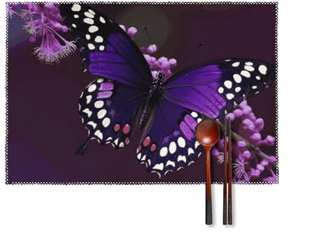 Tischsets für den Esstisch, violett, Pflaume, Schmetterling, Platzsets, 4 Stück, rutschfest, hitzebeständig, waschbar, Tischschutzmatte für drinnen und draußen, quadratische Essmatten