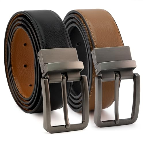CINTURONTOP Ceinture Réversible en Cuir pour Homme (1 Pièce) - Idéale pour Costumes et Jeans, Affaires et Décontracté, Ajustement Confortable et Précis, Couleurs Noir et Marron Foncé, Medida : 100cm