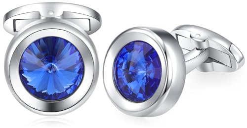 HONEY BEAR Herren Rund Manschettenknöpfe mit Kristall Hochzeit Cufflinks Manschettenknopf