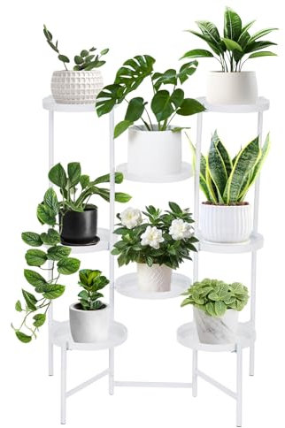 innytund Pflanzenständer Indoor Outdoor Weiß Eck Pflanzenständer Indoor Eisen 8 Stufen Hoher Pflanzenständer für Mehrere Pflanzen, Halter Pflanzen Regal Display Rack für Indoor Home Decor