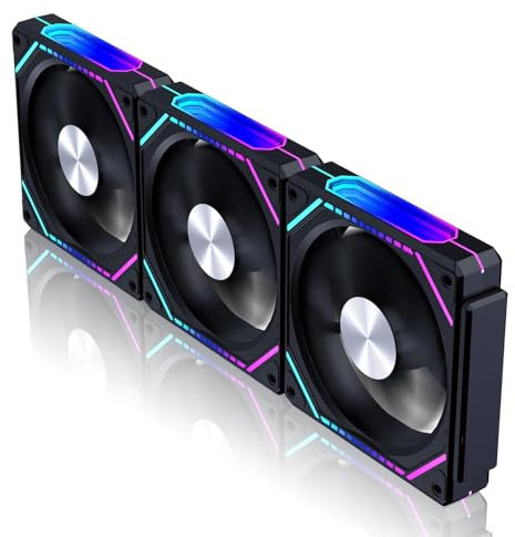 DS Wireless Assembly 360 Case Fan, 120MM LED Fan Compatible with ASUS Aura, MSI Mystic Light for PC Case, Computer CPU Cooler, Liquid Cooled System (3 Fans, KA Series)