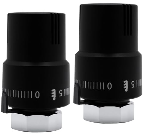 VANCOCO 2 válvulas de radiador M30 × 1,5 mm, con cabezal termostático, calentador termostático, válvula de calefacción, color negro, sensor líquido con posición anticongelante