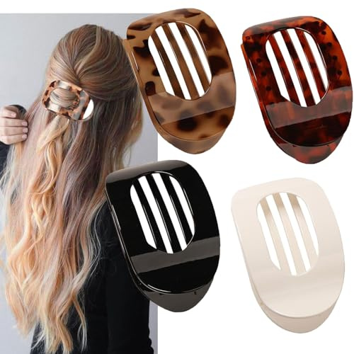 4-Stück Haarklammern, Blumen Haarklammer,Flat Hair Clips starker Halt,Haarspangen für Frauen dick/dünn Haar(Reiner Leopard) (Weiß)