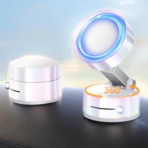 MAGIC JOHN Vacuum Magnetic Phone Holder, 360° Rotating Adjustable and Foldable Suction Cup Phone Holders, Stand Magnetic Phone Holder for Car/Gym/Mirror/Smooth Surface, White