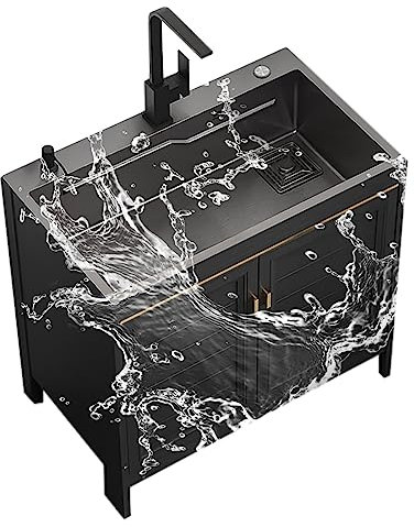 Commercial Utility Sink with Cabinet and Drainer Unit Free Standing Single Kitchen Sink for Laundry Room Bathroom Vanity Combo Outdoor Patio Garden Sink with Tap (60x45x80cm)