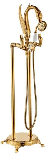 Ksunun Retro Freistehende Badewannenarmatur, Antiker Freistehende Badewanne Wasserhahn Antik Messing Mit Handbrause Und Wanneneinlauf, 2 Wasseraustragsmodi, Goldener Mischbatterie Badewanne Armatur