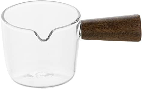 NEBE Bricco Latte Sciroppo Distributore di Vetro Piccolo Latte Barattolo di Latte brocca ancorenatrice Resistente al Calore Piccola Tazza di Latte con Manico in Legno Salsiera(L)