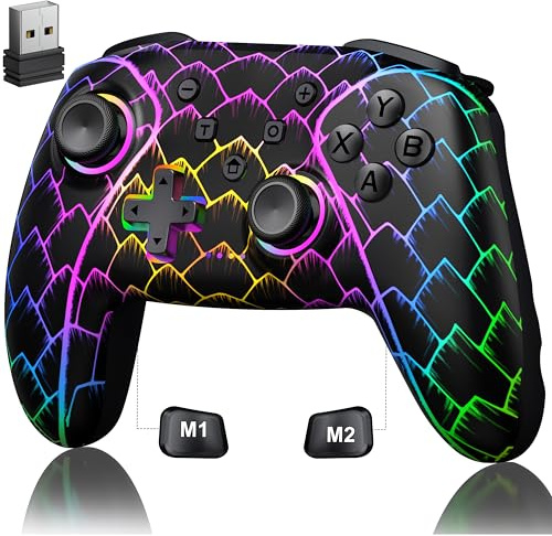Wireless Controlle Compatible with PC/Switch/Android/iOS, 6-Axis Gyro,Double Shock,Turbo,1000mAh Battery Controller,Controller with Programmable Lightning LED Wake Up Vibration PC Gaming Controller