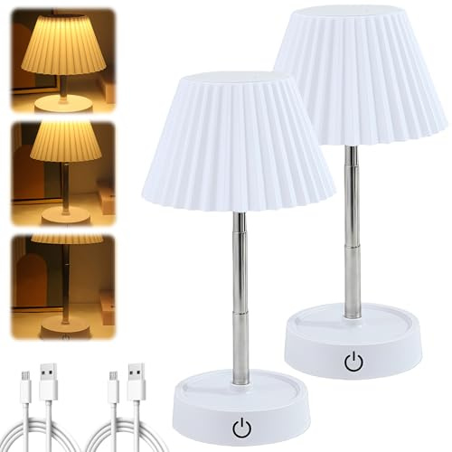 LEKEFETO 2 Pezzi Lampada da Tavolo Senza Fili Regolabile in Altezza: Lampada da Tavolo LED, Ricaricabile con Batteria USB, Lampada da Comodino Telescopica con Interruttore Touch, Lampada da Tavolo