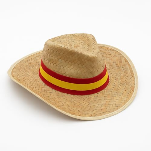 SILABA TONICA Pack 10 Sombreros de Banderas – Elige la Bandera de la Cinta y el Modelo - Gorros de Paja para Eventos o Fiestas - Unisex -