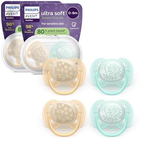 Philips Avent ultra soft Schnuller – kiefergerecht geformtes Design, für Babys von 0–6 Monaten, flexibles Saugerschild, symmetrischer Silikonsauger, BPA-frei, 4er-Pack, SCF091/49