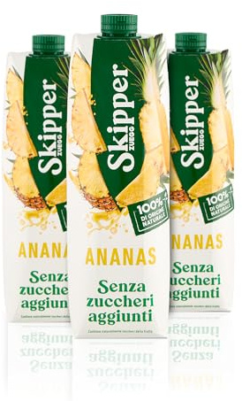 Zuegg Skipper Succo di Frutta Ananas Senza Zuccheri Aggiunti, Bevanda a Base di Succo di Ananas, Senza Glutine - 55% Frutta, 100% Ingredienti di Origine Naturale (3x1L)