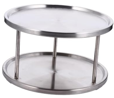 Ciieeo 1Pc Double Layer Rotating Cruet Rack Stainless Steel Kitchen Dish Holder for Dishes Bowls Cutlery Display Stand Space Saving Storage for Countertops and Cabinets
