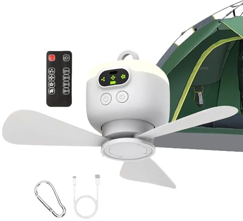 Genérico Ventilador De Techo Con Batería - Ventilador De Techo Para Autocaravanas Con Mando A Distancia Inalámbrico,Potente Flujo De Aire Con Gancho Para Dormitorio Terraza Taller Cenador