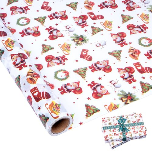 Larcenciel Rollo de Papel de Seda Navidad, 10 m x 43 cm Papel Seda para Envolver de Colores con Papá Noel Bonito, Exquisito Embalaje Regalo Navidad para Año Nuevo Fiesta Cumpleaño Manualidades Boda