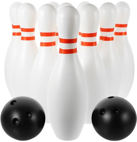 Garneck 12pcs Large Bowling for Indoor Outdoor Play Jumbo Ten Pin Bowling with White Pins and Random Color Balls Material for Childrens Educational Fun and Family Random Color