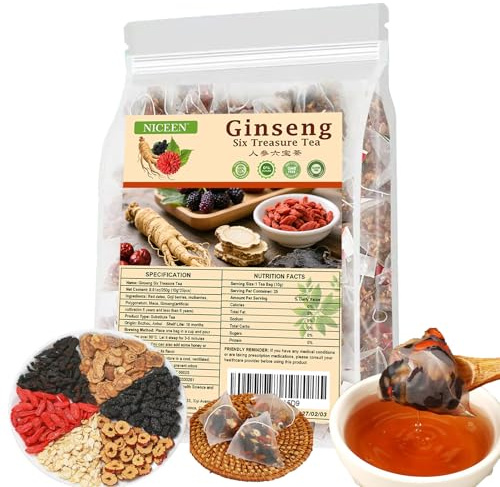 kidney Tea Formula Ginseng Six Treasure Tea, 6 Precious Ingredients Formula for Kidney Detox, Natural Ginseng Five Treasures Teabag for Women & Men, No Additives, Sugar&Caffeine (25 Pcs 1 Bag)