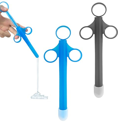 ELNX, 2 Stück Gleitmittel-Applikatoren, Wiederverwendbare Spritze mit abgerundeter Spitze, Gleitmittelspender für Männer und Frauen, Blau & Grau