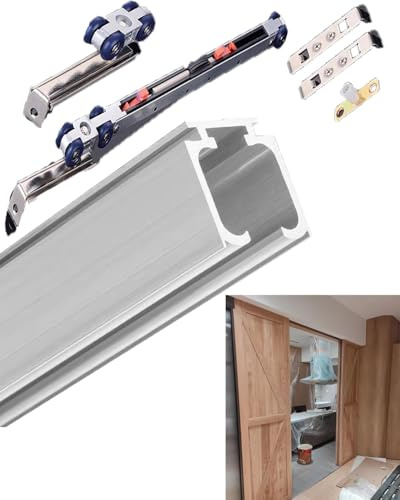 Kit per porta scorrevole con chiusura ammortizzata, 1,8 m, binario per porta tascabile per fienile e pannelli pieghevoli, hardware nero per garage e porte interne
